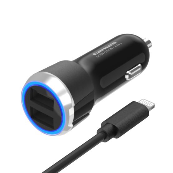 カーチャージャー 4.8A ライトニングケーブル付属 USB-A×2ポート付き リングLED K132Lモデル