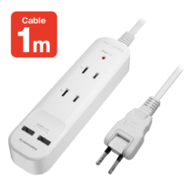 ACタップ＆USB充電器 ケーブル1.0m コンセント×2 USB-A×2 合計1400W 雷ガード機能付き SK84U10モデル
