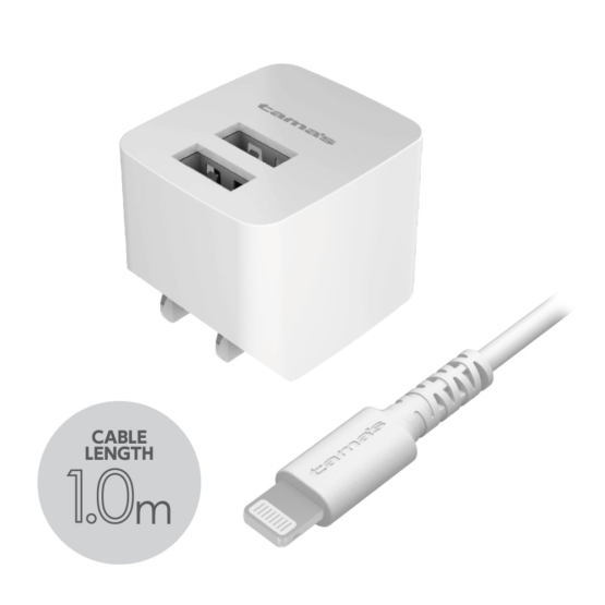 コンセントチャージャー 2.4A ライトニングケーブル付属 1.0m USB-A×2ポート A62UL10モデル