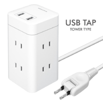 電源タップ 2m タワー型 6個口 USB-A 2ポート 縦置き横置きOK ケーブル90度回転 雷ガード 難燃性樹脂 コンパクト SK110U2モデル
