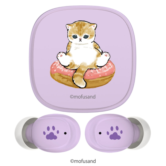 mofusand Bluetooth ver5.3 完全ワイヤレスイヤホン にゃんこスイーツ パープル 第2弾(2023年モデル) AAC対応 IPX4防滴 通話OK タッチセンサー SQ-BS75LV-MS2